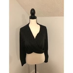 by Anthropologie Women's Charcoal Faux Wrap Surplice Sweater - Size Medium